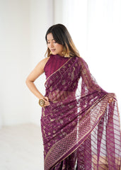 wine Color georgette  Saree With Sequence Work