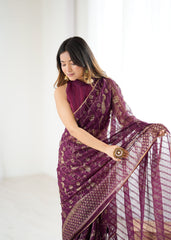 wine Color georgette  Saree With Sequence Work