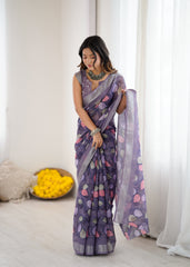lovender Color lilanpatta Saree With Sequence Work