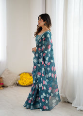 morpich Color lilanpatta Saree With Sequence Work