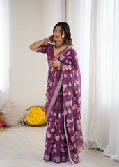purple Color lilanpatta Saree With Sequence Work