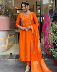 ORANGE COLOURED JACQUARD WEAR KURTA SET
