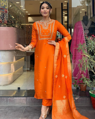 ORANGE COLOURED JACQUARD WEAR KURTA SET