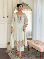 WHITE BEAUTIFUL COLOURED TREDITIONAL WEAR KURTA SET
