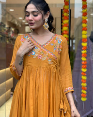 ORANGE  COLOURED Women Embroidered Chanderi Kurta set