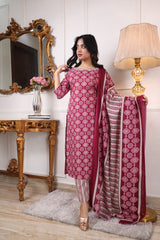 Printed Slub Cotton Kurta Set with Trousers & Dupatta | Women’s Festive & Casual Wear Malaysia