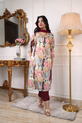 Digital Printed Embroidered Organza Kurta with Trouser & Dupatta | Women’s Stitched 3-Piece Ethnic Set Malaysia | Festive & Party Wear