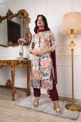 Digital Printed Embroidered Organza Kurta with Trouser & Dupatta | Women’s Stitched 3-Piece Ethnic Set Malaysia | Festive & Party Wear