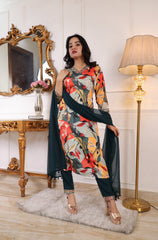 ✨ Premium Muslin Printed Embroidered Kurta Set with Trouser & Nazbin Crape Dupatta ✨