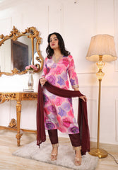 ✨ Premium Muslin Chanderi Kurta Set with Printed & Embroidered Design | Party Wear Kurti with Trouser & Dupatta | Festive & Wedding Collection Malaysia ✨
