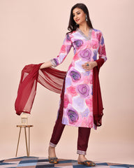 Multicolour printed kurta with pant and dupataa