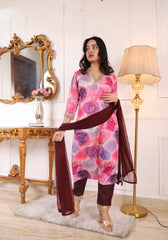 ✨ Premium Muslin Chanderi Kurta Set with Printed & Embroidered Design | Party Wear Kurti with Trouser & Dupatta | Festive & Wedding Collection Malaysia ✨