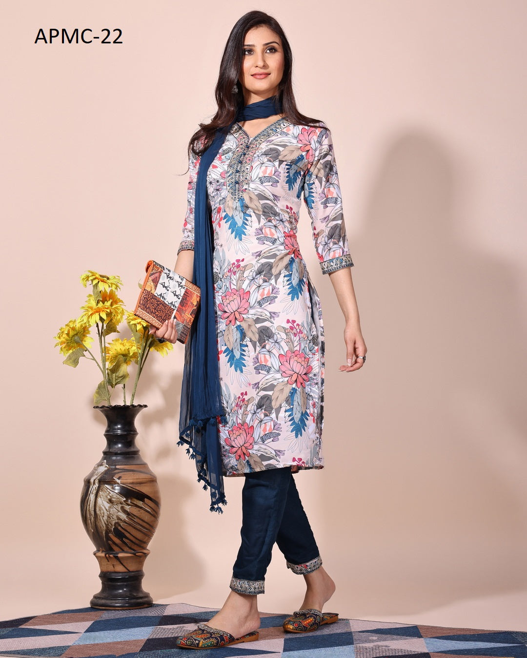 Designer Muslin Printed Embroidered Kurta Set with Chanderi Trouser & Nazbin Dupatta | Premium Party & Festive Wear Suit Malaysia
