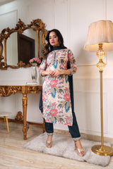 Designer Muslin Printed Embroidered Kurta Set with Chanderi Trouser & Nazbin Dupatta | Premium Party & Festive Wear Suit Malaysia