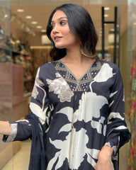 Women Floral Embroidered Regular Kurti with Trousers &  With Dupatta