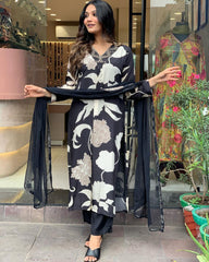 Women Floral Embroidered Regular Kurti with Trousers &  With Dupatta