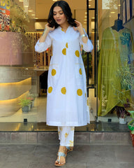 PURE COTTON CASUAL WEAR BLOCK PRINTED KURTI WITH PANT