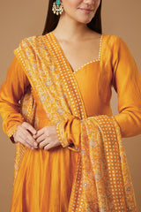 weetheart Neck Chanderi Cotton Anarkali Kurta with Printed Palazzos & Dupatta | Women’s Ethnic Set Malaysia | Festive & Party Wear