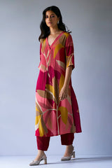 Maroon Crepe Silk Printed Co-ord Set for Women | Loose Fit Top &amp; Bottom | Party &amp; Casual Wear Malaysia