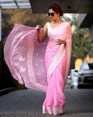 Baby Pink soft Linen cotton woven saree