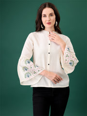 C01 Fancy Glamorous Women’s Tops & Tunics – Cotton Blend Solid Design | Stylish 3/4 Sleeve Casual & Office Wear Malaysia 2025