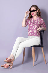 Pink Floral Printed Short-Sleeve Tunic for Women – Cotton Blend Casual Top | Stylish Daily & Office Wear Malaysia 2025