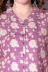 Pink Floral Printed Short-Sleeve Tunic for Women – Cotton Blend Casual Top | Stylish Daily & Office Wear Malaysia 2025