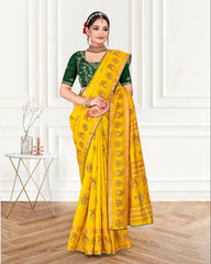 Handwork Viscose border Cotton saree with blouse for women