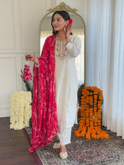 WHITE  COLOURED WOMEN  EMBROIDERY WORK KURTA SET (Copy)