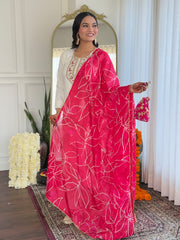 WHITE  COLOURED WOMEN  EMBROIDERY WORK KURTA SET (Copy)