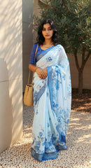 Digital Printed Cotton Saree with Blouse Piece | Lightweight Party Wear Saree | Ready to Ship – Malaysia Online Shopping