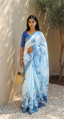 Digital Printed Cotton Saree with Blouse Piece | Lightweight Party Wear Saree | Ready to Ship – Malaysia Online Shopping