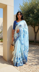 Digital Printed Cotton Saree with Blouse Piece | Lightweight Party Wear Saree | Ready to Ship – Malaysia Online Shopping