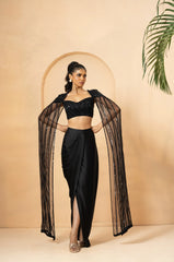 Black Modal Satin Dhoti Skirt Set