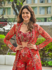 Celibrity inspired  Red Blossom Georgette Co-ord with Jacket