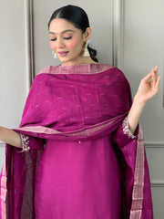 EMLY MAROON COLOURED WOMEN VISCOSE CHANDERI  KURTA SET