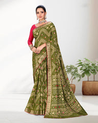 Festive wear Zari Weaving Jacquard border Viscose saree with blouse for women