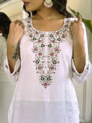 WHITE COLOURED WOMEN  EMBROIDERY WORK KURTA SET