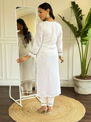 WHITE COLOURED WOMEN  EMBROIDERY WORK KURTA SET