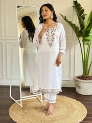 WHITE COLOURED WOMEN  EMBROIDERY WORK KURTA SET