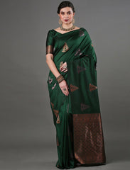 THE BANARASI SAREEIS MADE UP OF SILK THREADS WOVEN USING
