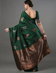 THE BANARASI SAREEIS MADE UP OF SILK THREADS WOVEN USING