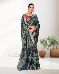 Festive wear Zari Weaving Jacquard border Viscose saree with blouse for women
