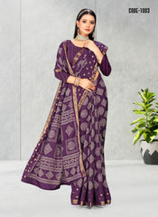 Geometric Print Jacquard border Dola Silk saree with blouse for women