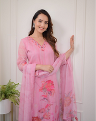 HARLIN LIGHT PINK  COLOURED WOMEN'S  EMBROIDERY  KURTA SET