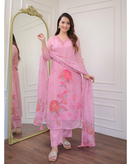 HARLIN LIGHT PINK  COLOURED WOMEN'S  EMBROIDERY  KURTA SET