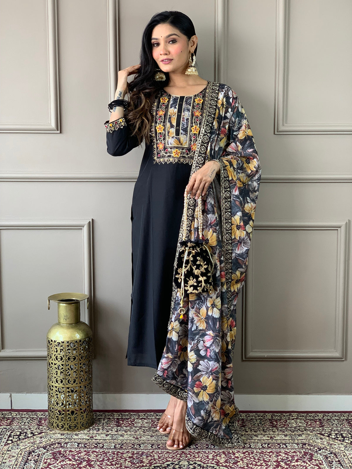 HAZEL BLACK COLOURED VISCOSE   RAYON  KURTA SET