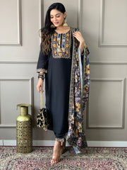 HAZEL BLACK COLOURED VISCOSE   RAYON  KURTA SET