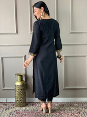 HAZEL BLACK COLOURED VISCOSE   RAYON  KURTA SET