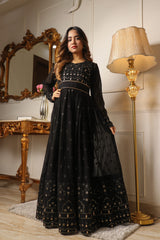 Black Sequins Embroidered Georgette Gown